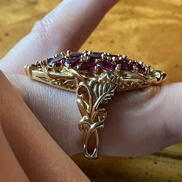 Natural Rhodolite Garnet Sterling Silver Cocktail Ring Size 6.75 - Picture 3 of 9